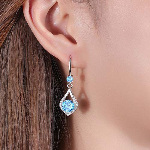Love Heart Ocean Blue Crystal Dangle Earrings Mothers Day Gifts Jewelry For Women Girl Red Drop Earrings (Teardrop Blue) #TOP5