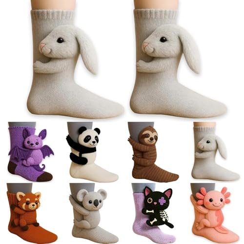 CKGKMAJ 3D Knit Animal Socks Light Ashy | Funny Cute Cat House Anime Socks Fuzzy Warm, Novelty Sleeping Stocking, Calcetines Para Mujer, Female Stocking Stuffers