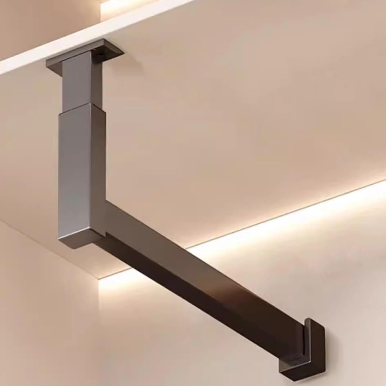 Height Adjustable L-Shaped Closet Rod, Space-Saving Rustproof Clothes Hanger Pole, Black Wardrobe Organizer with End Supports, 13in (33cm) for Efficient Storage