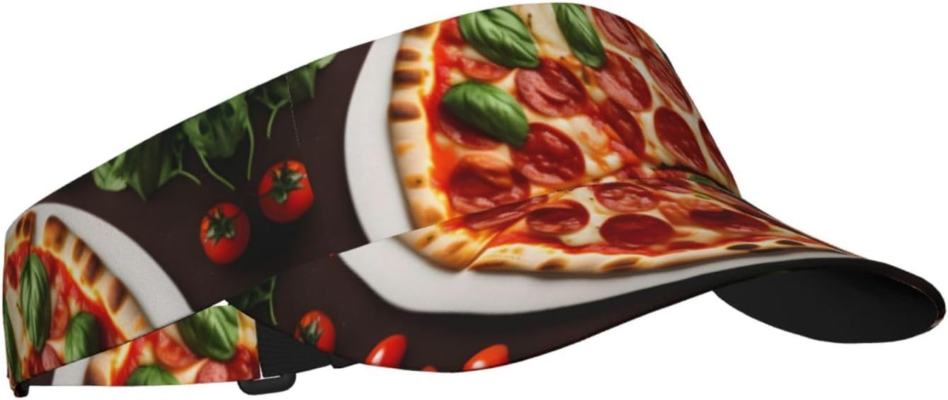 Pizza Food Print Foldable Sun Visor Hat Lightweight Adjustable Sun Visor Hat Outdoor Sports Cap for Adults Black