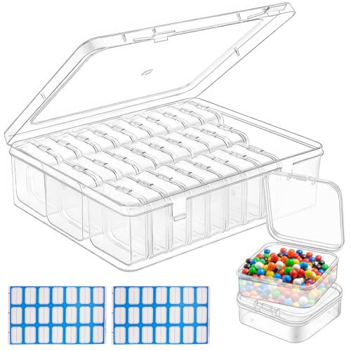 30 Stück Kleine Aufbewahrungsboxen 5x5x2cm, Mini Transparent Aufbewahrungsbox Behälter und 1 Groß Aufbewahrungsbox, Plastik Aufbewahrungsboxen Klein mit Klappdeckel für Pillen, Schmuck, Bastelartikel
