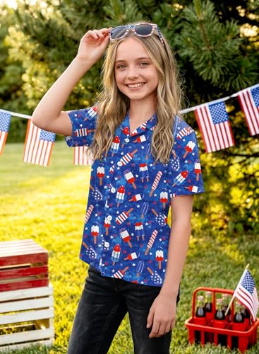 Image of BesserBay Unisex Kids 4th of July Shirt Girls Boys Patriotic Button Down Shirt American Flag Top 4-14 Years