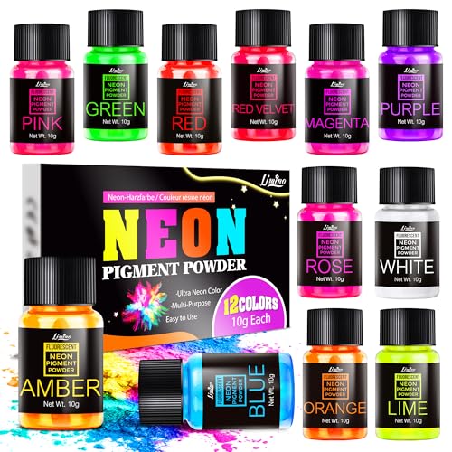 Polvo de pigmento de neón, 12 colores fluorescentes para resina epoxi, diseño de uñas, velas, pasta y jabón, tinte de resina de neón para pintura, joyas, sombra de ojos, manualidades