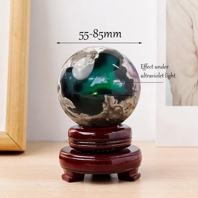 Cristal de quartz et agate volcanique 70-80mm, idée cadeau originale avec support
