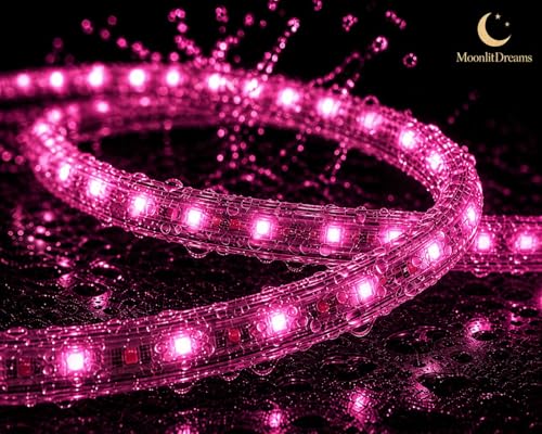 Image of MoonlitDreams 20M LED Rope Light | 120 LEDs /M Waterproof Strip Light | Pink Flexible Cove Light for False Ceiling, Balcony, Bedroom, Garden & Indoor Outdoor Decoration | Plug & Play Decorative Light