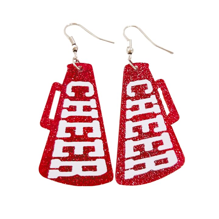 Glitter CHEER Megaphone Earrings Cheer Game Day Earrings Football Rugby Ball Sports Cheerleading Team Sports Fans Favors