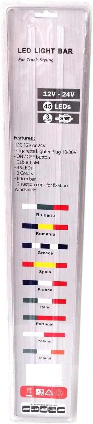 Barre Lumineuse LED 60cm 12V 24V Drapeau Français Haute Luminosité Décoration Pare-Brise Camion - Éclairage Puissant et Visible Jour et Nuit