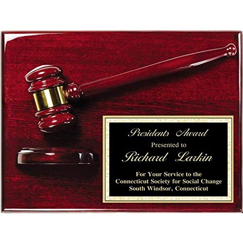 Gavel Plaque Award, 8X10, Rosewood Finish, Custom Engraved
