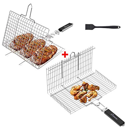 WolfWise Portable Grilling Basket BBQ Barbecue Tool Work for Fish Vegetable Steak Meat Shrimp Chops，Made of Durable 430 Stainless Steel set