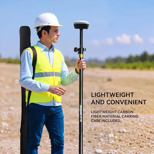 Image of Carbon Fiber & Aluminum GPS Pole - Telescopic 8.5ft /2.6m GPS Survey Pole with Screw Lock & Locking Pin, Metric-Feet Dual Scales, Bubble Level, Steel Point for RTK GNSS Surveying