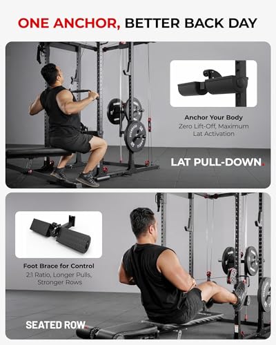 Image of Mikolo K6 2.0 Power Cage, Power Rack with Cable Crossover System, 2000LBS Squat Rack with LAT Pull Down System, Functional Trainer with Aluminum Pulley System for Home Gym