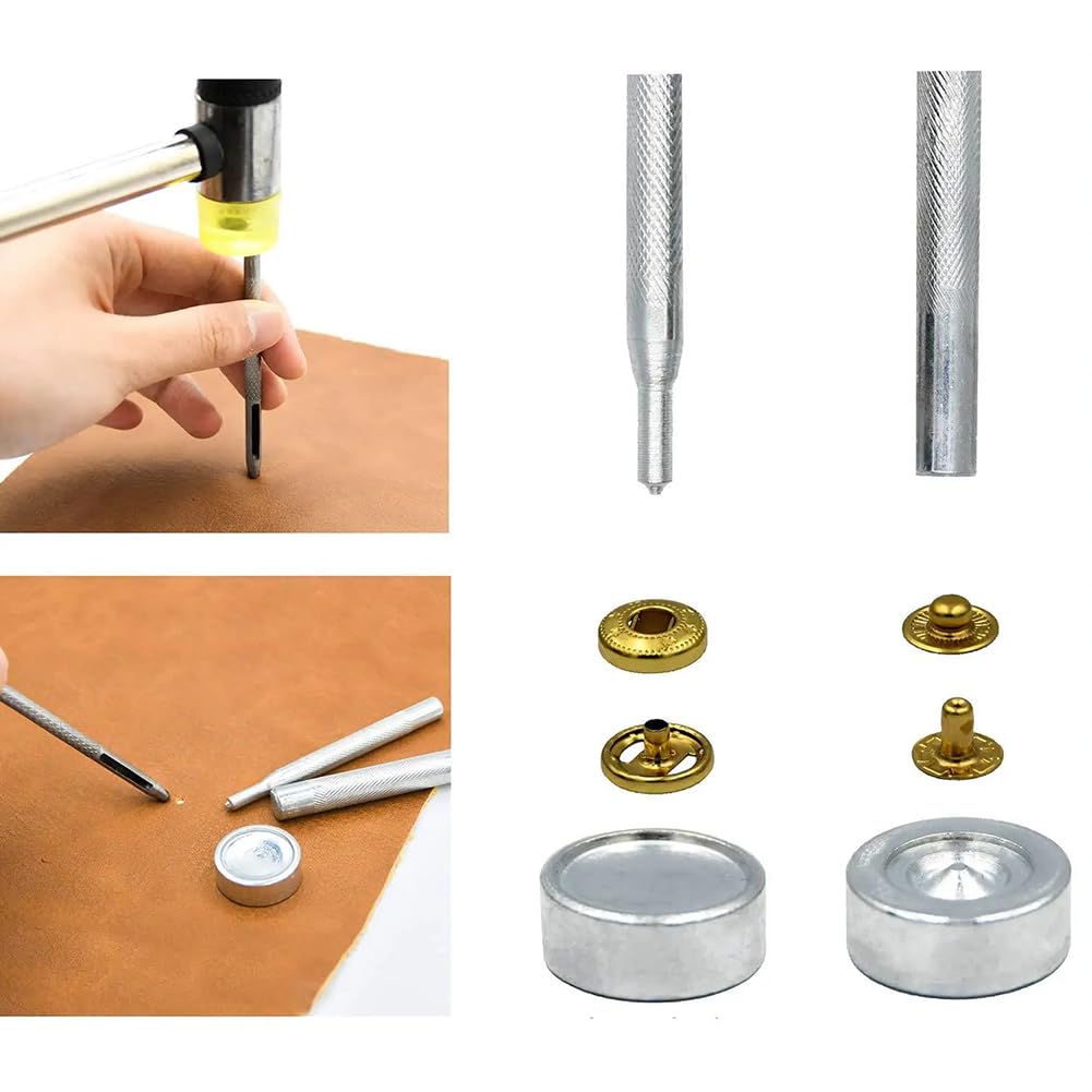 Kit 15 Set Bottoni Automatici A Scatto In Metallo Con Attrezzi Per Pelle, Cucito E Fai Da Te | Argento