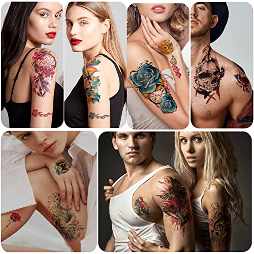 77 Sheets Temporary Tattoo, 17 Sheets Half Arm Flower Dream Catcher Cat Goldfish Fake Tattoos For Adults Shoulder Neck, 60 Sheets Tiny Waterproof Temporary Tattoos Realistic For Women Girls And Kids #TOP3