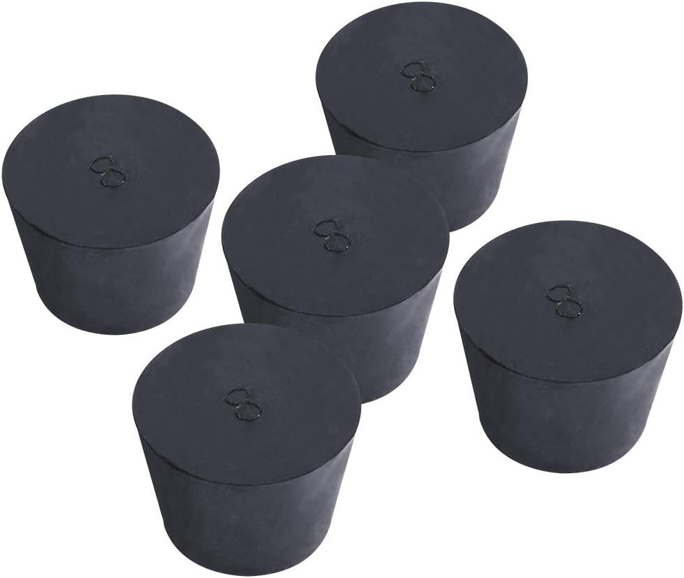 5-Pack (Same Size) Solid Rubber Stoppers - Size #8-42mm (1.65in) x 32mm (1.25in) - 30mm (1.18in) Long - Black Lab Plug