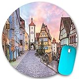Produktgröße: 20 cm x 20 cm Rundes Mauspad Rutschfester Gummi, Deutsch Berühmte Stadt Bayern Stadtstraße Landschaft Bunte Fachwerkhäuser, Wasserdichte, haltbare Mausmatte Büro Desktops Persönlichkeit 7,9 \'x 7,9\'
