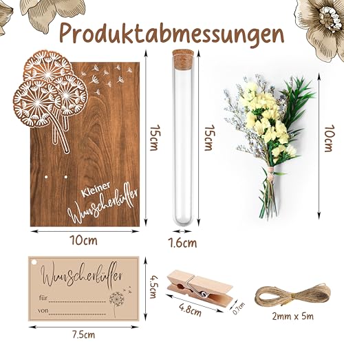 Yezirzax Wunscherfüller Geldgeschenke Verpackung, Geldgeschenk Geburtstag mit Blumen Reagenzglas Grußkarte und Juteseil, Lustige Geschenke Geldgeschenk aus Holz für Hochzeit Geburtstag Weihnachten