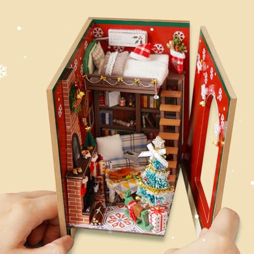 Kit de construction de maison miniature de Noël en bois noble