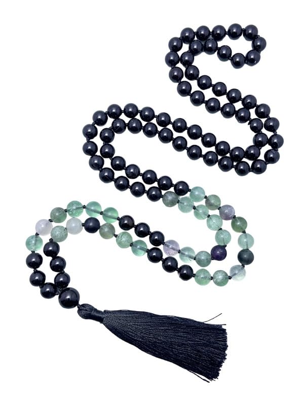Collier Japa Mala 108 perles 8 mm en pierre naturelle onyx protection énergétique