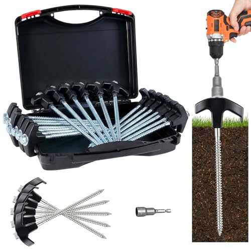 8" Screw in Tent Stakes Heavy Duty, Ground Anchors Screw in, Metal Threaded Tent Spikes, Camping Pegs for Canopies & Gardening Inflatable Decor (20