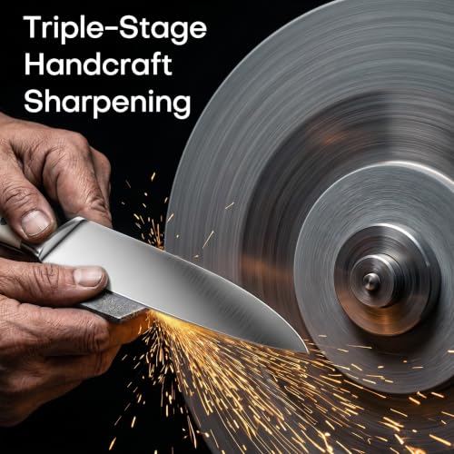 Image of KUISINE Upgraded Knife Set High Carbon Stainless Steel Ultra Sharp Blade Ergonomic Handle,Knife Block Set with Built-in Sharpener(Ivory Acacia,15PCS)