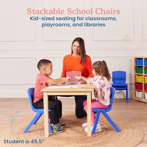 Image of ECR4Kids 12in Plastic School Stack Chair, Classroom Furniture, Blue, 4-Pack | Durable plastic, GREENGUARD Gold Certified, 4-6 years, 74 lb capacity, fully assembled, indoor and outdoor, classroom /home