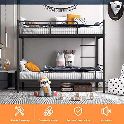 Noillats Metal Bunk Bed Twin Over Twin With Ladder, Heavy Duty Sturdy 2 In 1 Convertible Bunk Bed With Safety Guard Rails #TOP1