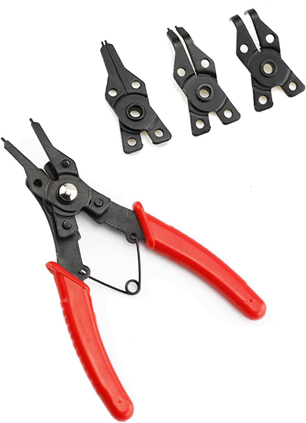 Snap Ring Pliers, 4 In 1 C Clips Removal Retaining Set for Automotive and Engine Repair, Interchangeable Jaw Head 45 90 and 180 Degree Angled Jaws