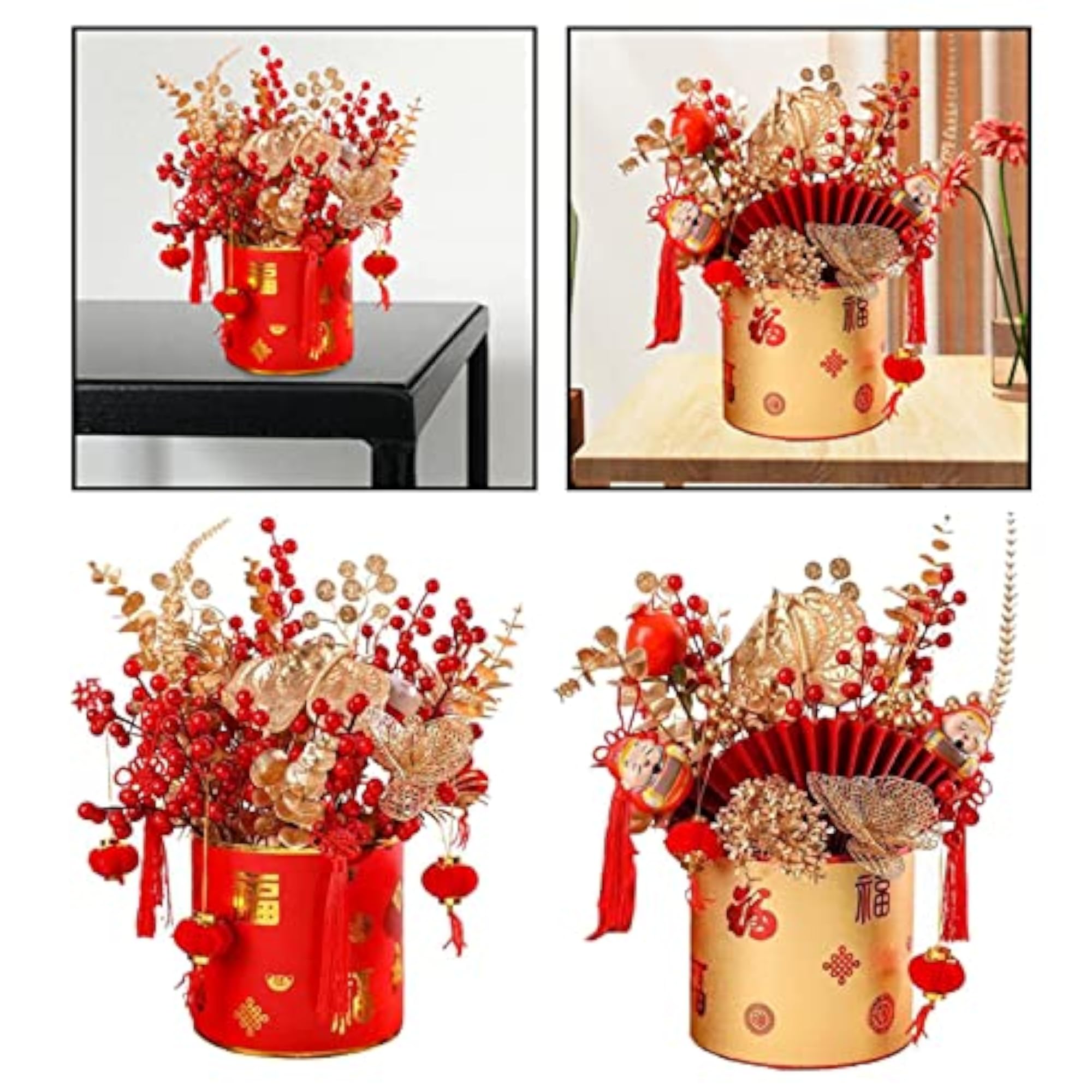 Simulation Red Berries Flowerpot Feng Shui Decoration