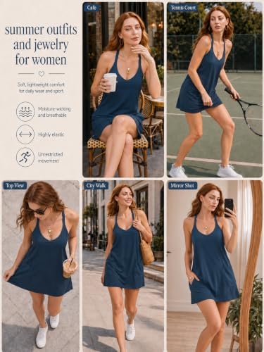Romper Dress with Built in Shorts, Thickened Anti-Exposure, Lounge Dresses for Women, Sleeveless Spaghetti Strap Tennis Dress with Pockets Athletic - 5