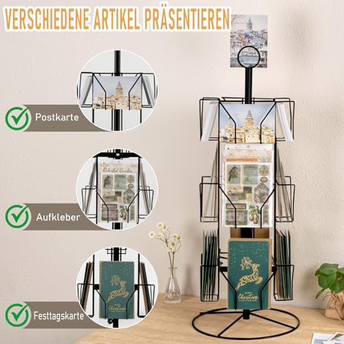 ANBOXIT Postkartenständer, Postkartenhalter Drehbarer Ständer für Grußkarten, für Postkarten, Aufkleber, Feiertags-Geschenkkarten im Einzelhandel Schwarz, 12 Fächer
