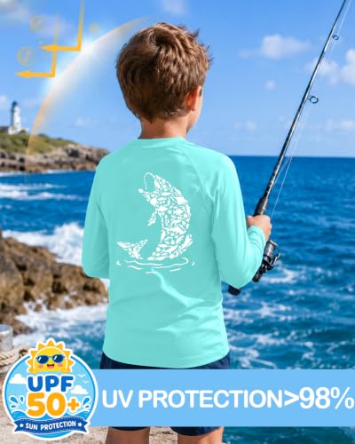 Twekfish Boys Fishing Shirt Long Sleeve, UPF 50+ Kids UV Protection Rash Guard, Youth Quick Dry Swim Shirts for Beach Surf — view 3
