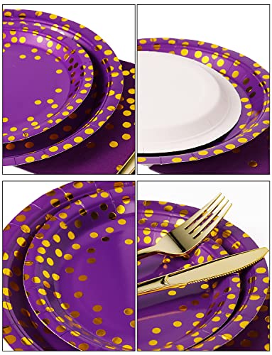 Image of Nkaiso 141Pcs Purple Gold Paper Plates and Napkins Party Supplies for20