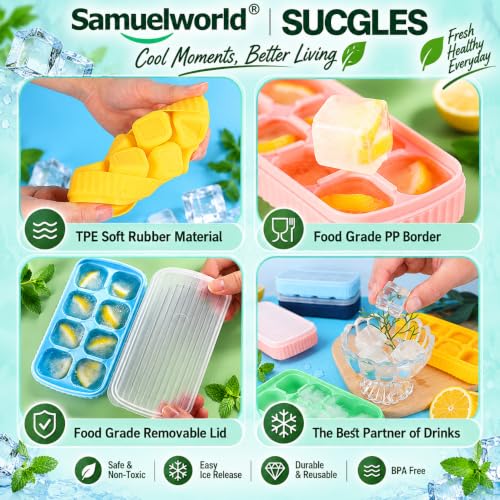 Samuelworld SUCGLES Large Silicone Ice Cube Trays with Lids Pack of 3 - Image 4