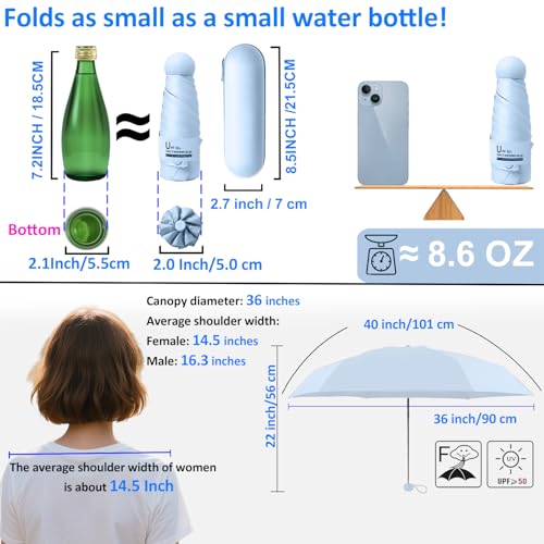 BAODINI Travel Essentials Mini Umbrella for Purse With Case Small Compact UV Sun Protection Lightweight Tiny Pocket Manual Open Close Umbrella for Women Kids and Men Fits Purse Backpack by BAODINI - Image 5