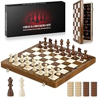 40.5×40.5cm Magnetic Chess Set, Large Wooden Chess Board with Wooden Staunton Pieces & Checkers, Folding Travel Board Games with 2 Bonus Queens, Gift for Kids & Adults