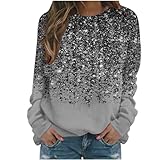 amazon outlets Gold Sequin Tops for Women Plus Size Long Sleeve Sparkly Shirt Casual Sequin Crewneck Sweatshirts Loose Pullover 2024 summer business casual tops for women Gray 3X