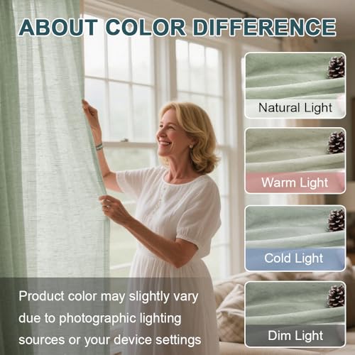 Turquoize Linen Sheer Curtains Natural Linen Semi Sheer Curtains Light Filtering Burlap Curtain Rod Pocket Window Treatments Panels/Drapes, Privacy Assured, 84 Inches Length (2 Panels, Sage) by Turquoize - Image 6