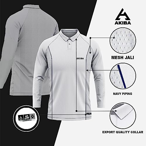 Image of AKIBA Premium Cricket White Full-Sleeve Polo t-Shirt /Jersey with Trouser for Men /Women