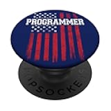 Programmer Proud American Flag USA Patriot Patriotic PopSockets Adhesive PopGrip