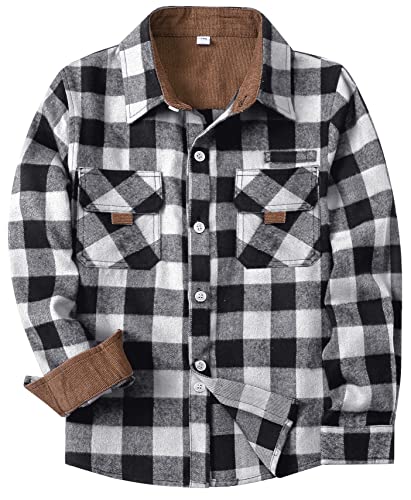 SANGTREE Boys and Mens Flannel Shirts Long Sleeve Button Down Plaid Shirts,Corduroy Lined Cuffs & Collar