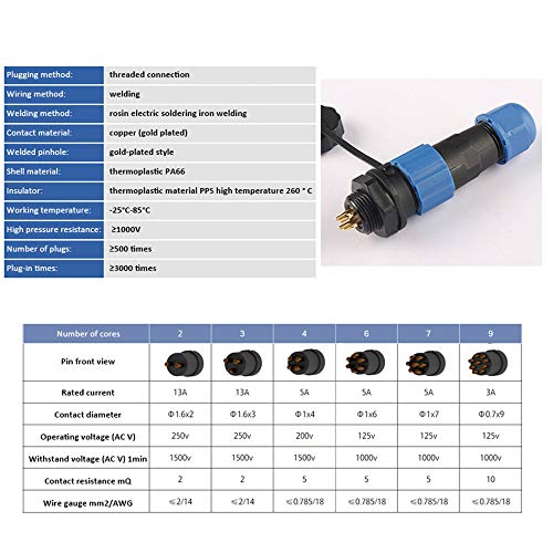 KKmoon Conectores à prova d'água SP13 IP68 Soquete Circular 13mm 2Pin 3Pin 4Pin 6Pin 7Pin 9Pin Plug