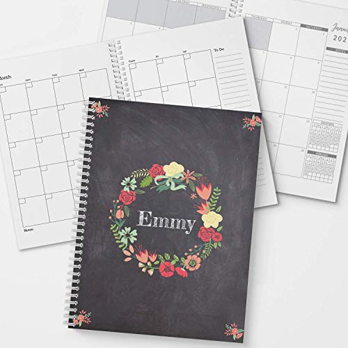 Floral Wreath Personalized Monthly and Weekly Softcover Planner a...