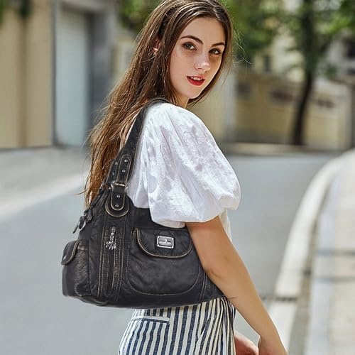 Image of Angel Kiss Purses for Women, Large Shoulder Bag Hobo Tote Purse Mutipocket Faux Leather Satchel Hobo Purse