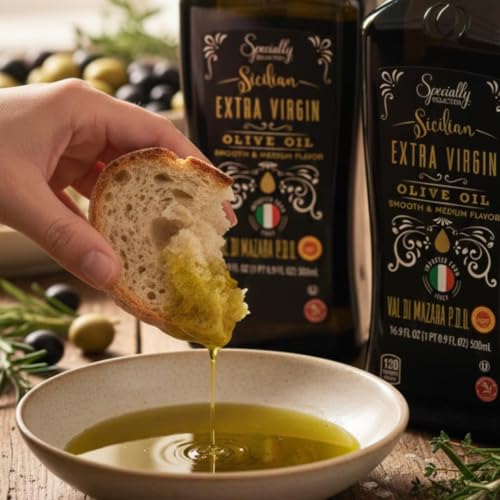 Image of Premium Sicilian Extra Virgin Olive Oil - Val di Mazara PDO, Smooth & Cold-pressed - 16.9 fl oz Glass Bottle (1, 16.9 fl oz)