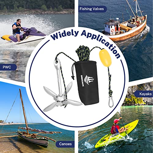 Dreizack Kayak Anchor Kit, 3.5 Lb Folding Grapnel Boat Anchor Trolley Accessories With 40Ft Rope And Pvc Buoy For Fishing Kayaks Sup Paddle Boards Canoes Jet Ski Pwc Inflatable Small Boats, Silver #TOP7
