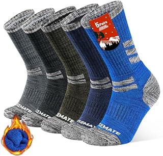 Closemate 5 Pairs Men's Cushion Crew Calf Socks Moisture Wicking Outdoor Multi Performance Hiking Trekking Athletic Socks