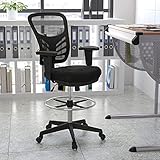 Flash Furniture Mid-Back Black Mesh Ergonomic Drafting Chair with Adjustable Chrome Foot Ring,...