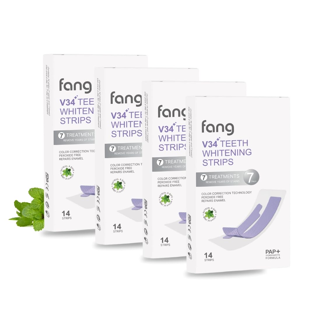 Fang V34 Teeth Whitening Strips | Whitening for Sensitive Teeth | Powered by PAP+ & Hydroxyapatite | Removes Tea, Coffee & Smoking Stains | Strengthens & Whitens | Pack of 4 (28 Treatments)-image-26