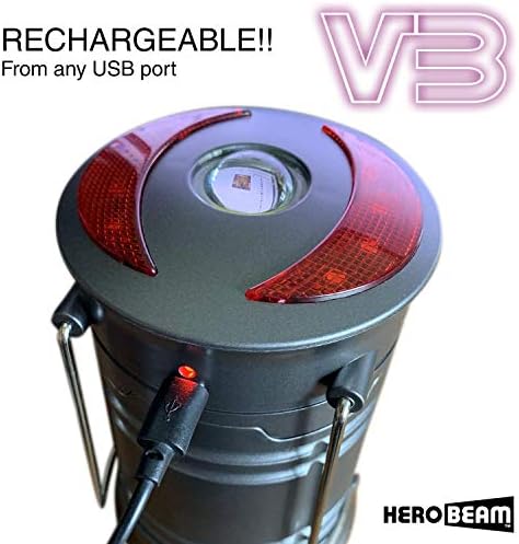 HeroBeam V3 LED Rechargeable Lantern - The Ultimate Collapsible Tough Lamp for Camping, Fishing, Car, Garage and Emergencies - Magnetic Lantern, Flashlight and Emergency Beacon in One!