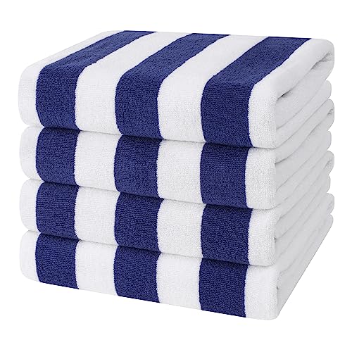 Cotton Paradise, Cabana Stripe Beach Towels 4 Packed, 30x60 inches Extra Large Pool Towels, Soft Absorbent Quick Dry, Navy Blue